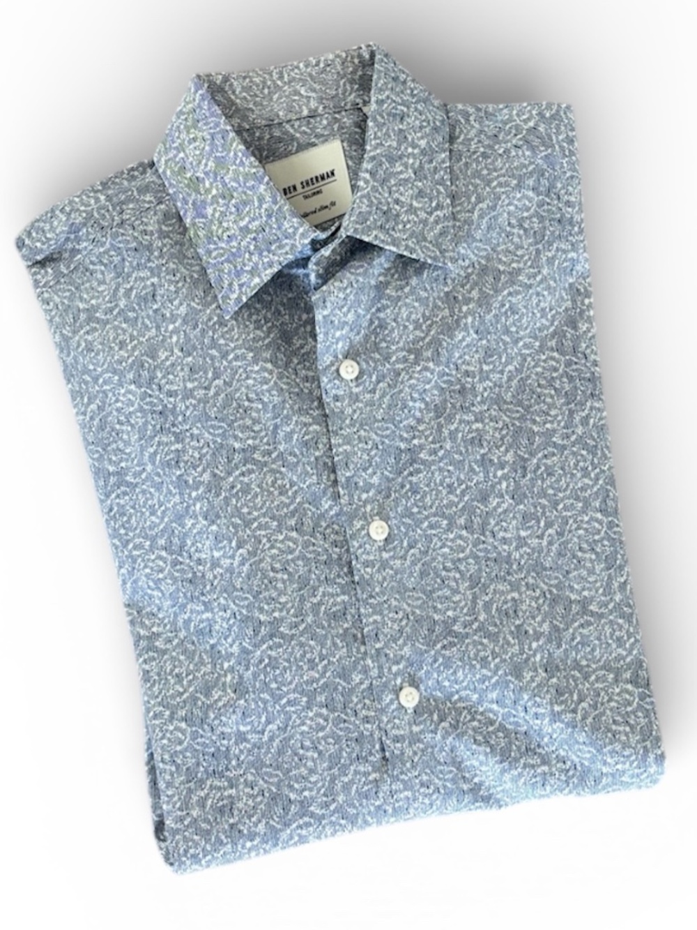 Ben Sherman Tailored Slim Fit Dress Shirt - Blue & White Size 15 (32-33)